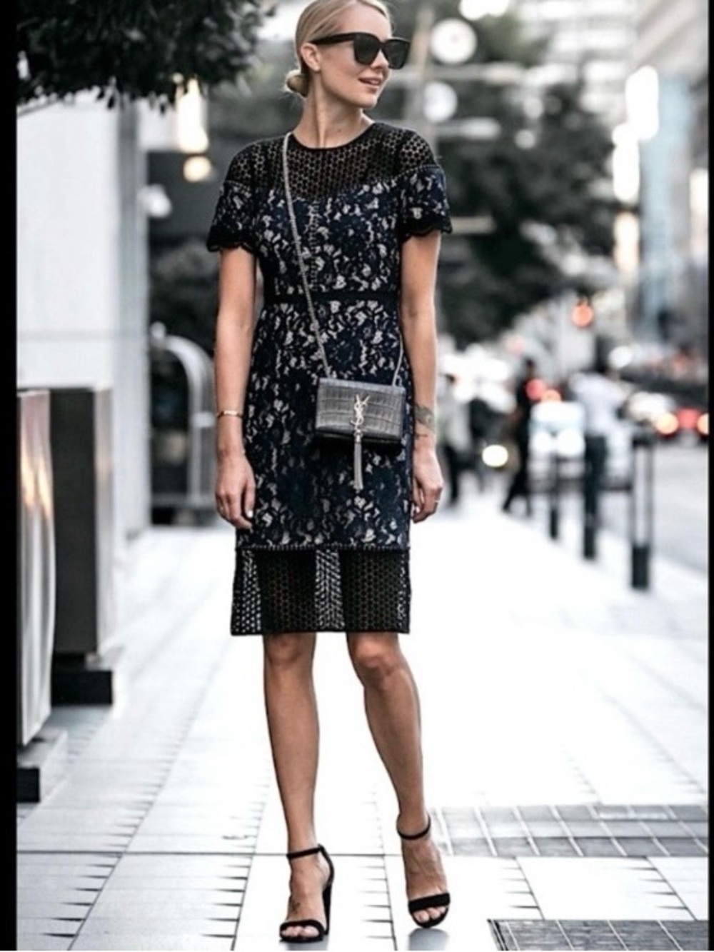 CLUB MONACO Navy and Black Lace Dress